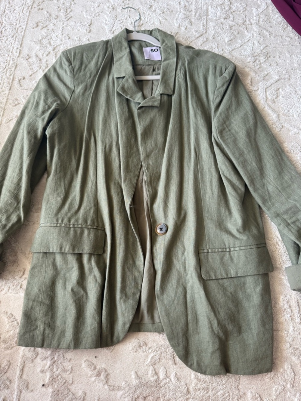 Linen-Blend Sage Green Women's Blazer Jacket